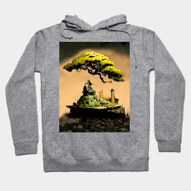 Contemplating the Complexities Under the Japanese Bonsai Tree No. 1 with background Hoodie by Puff Sumo